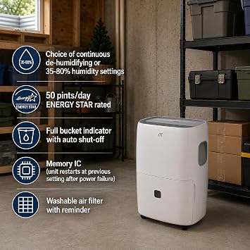 SPT SD-53E: 50-Pint Dehumidifier with ENERGY STAR,white,15 x 11.5 x 25.5 in