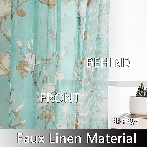 Miniatura 4 de SMILE WEAVER Cortinas traslúcidas turquesa de 84 pulgadas de largo, 2 paneles para sala de estar, cortinas semitransparentes con bolsillo para