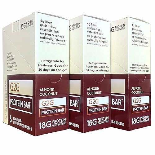G2G Barra de proteínas, coco de almendra, ingredientes de alimentos reales, refrigerados para frescura, bocadillos saludables, delicioso reemplazo