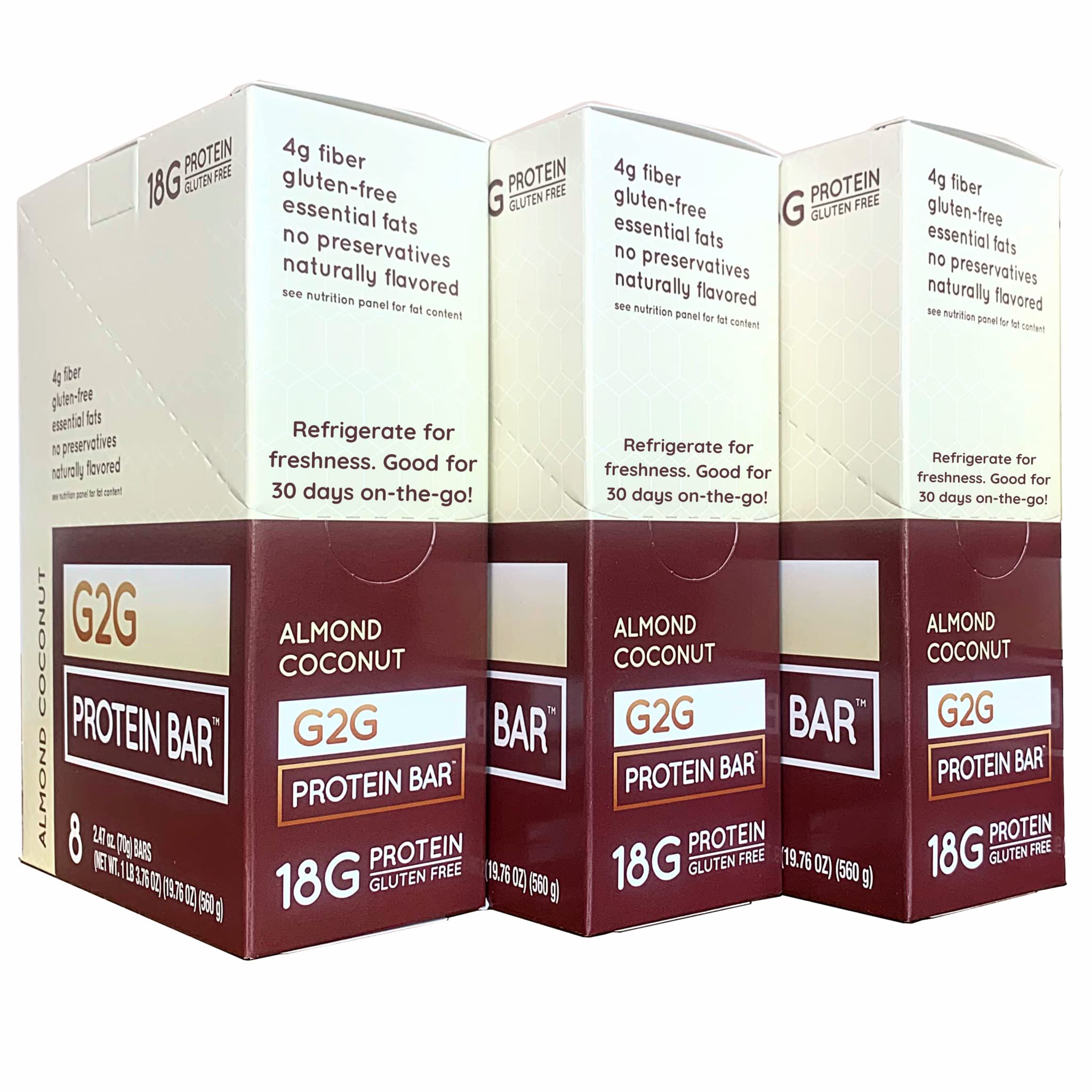 G2G Protein Bar, Almond Coconut, Real Food Ingredients, Refrigerated for Freshness, Healthy Snack, Delicious Meal Replacement, Gluten-Free, 24 Count (