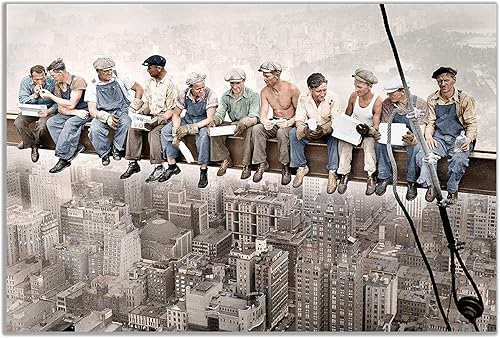 Miniatura 2 de Lienzo decorativo para pared, diseño de almuerzo sobre un rascacielos (30 x 20 pulgadas)