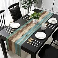 Vista 4 de Camino de mesa retro de lino y algodón geométrico, tapete rectangular para tocador, tablones de madera rústica, alfombra al aire libre para café