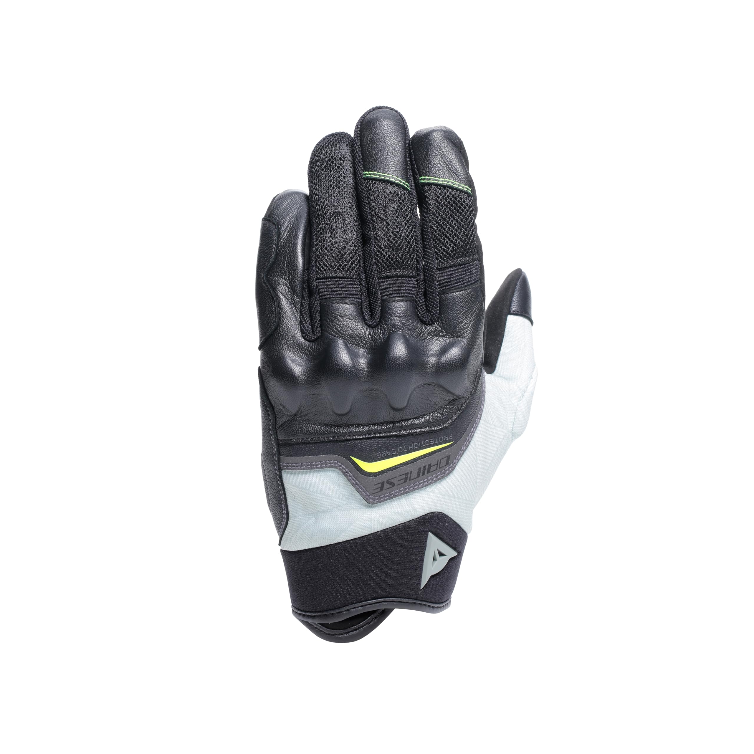 DAINESE - Ermex Gloves, Summer Motorcycle Gloves, Breathable with Mesh Inserts, Rigid Knuckle Protectors, Leather Reinforcements, Touchscreen, XS, Black and Green