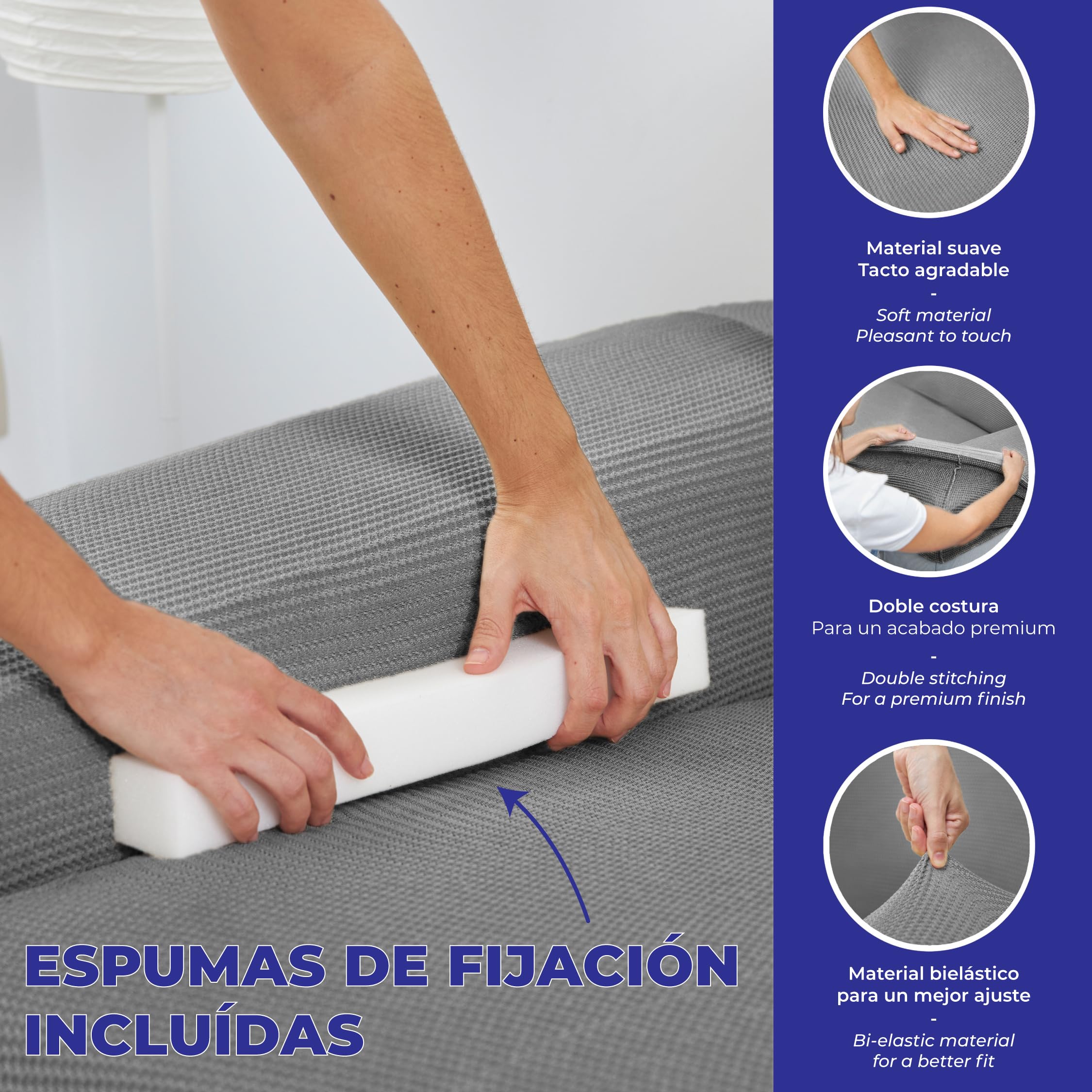 Funda Sofa 1 Plaza Gruesa Hecha en España 100%, Fundas Sofa Multi Elastica Ajustable Calidad, Capa Sofa 1 Lugar, Cubre Sofa Cobertor Mascotas Sofa Cover (UNA Plaza, Gris)