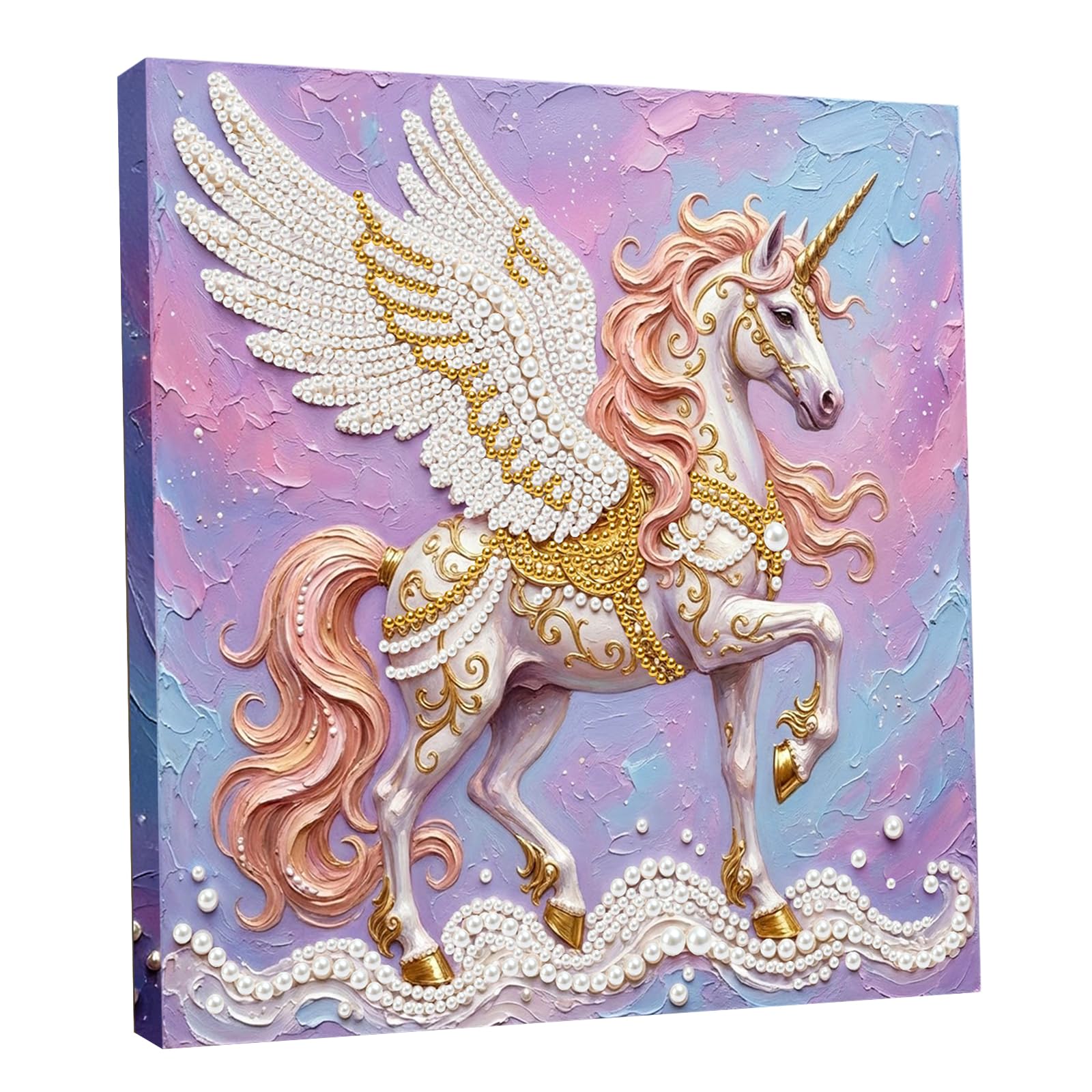 DIY Pearl Painting Kit with Wooden Frame, 3D Plastic Pearl Gemstone Ocean Art Craft for Adults Beginners, Diamond Dot Painting, Home Wall Decor Ready Gift for Women(Unicorn)(25 * 25cm)