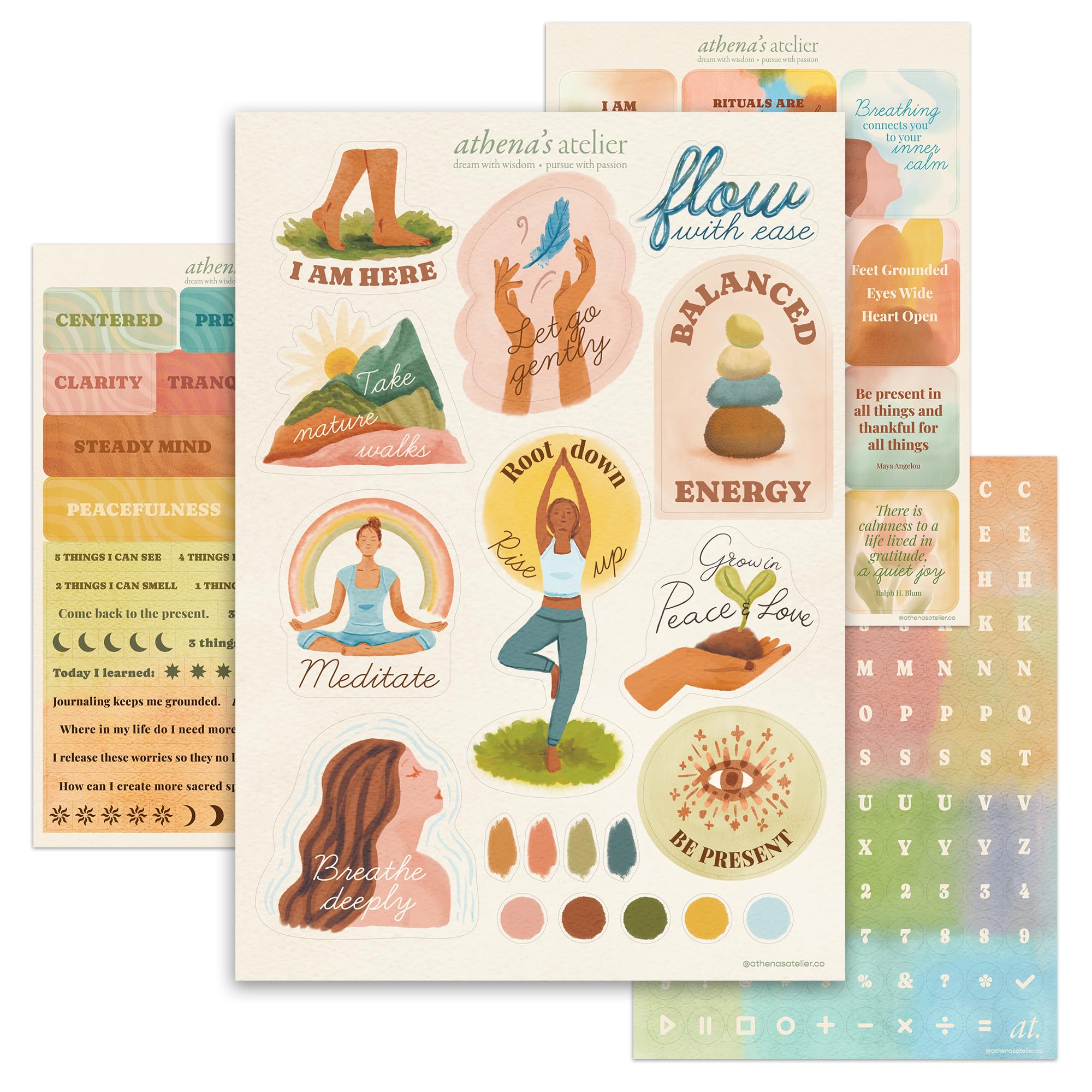 Athena’s Atelier Grounding Mindfulness Vision Board Sticker Set – 4 A5 Sheets, 200+ Matte Waterproof Pieces – for Journalling & Meditation