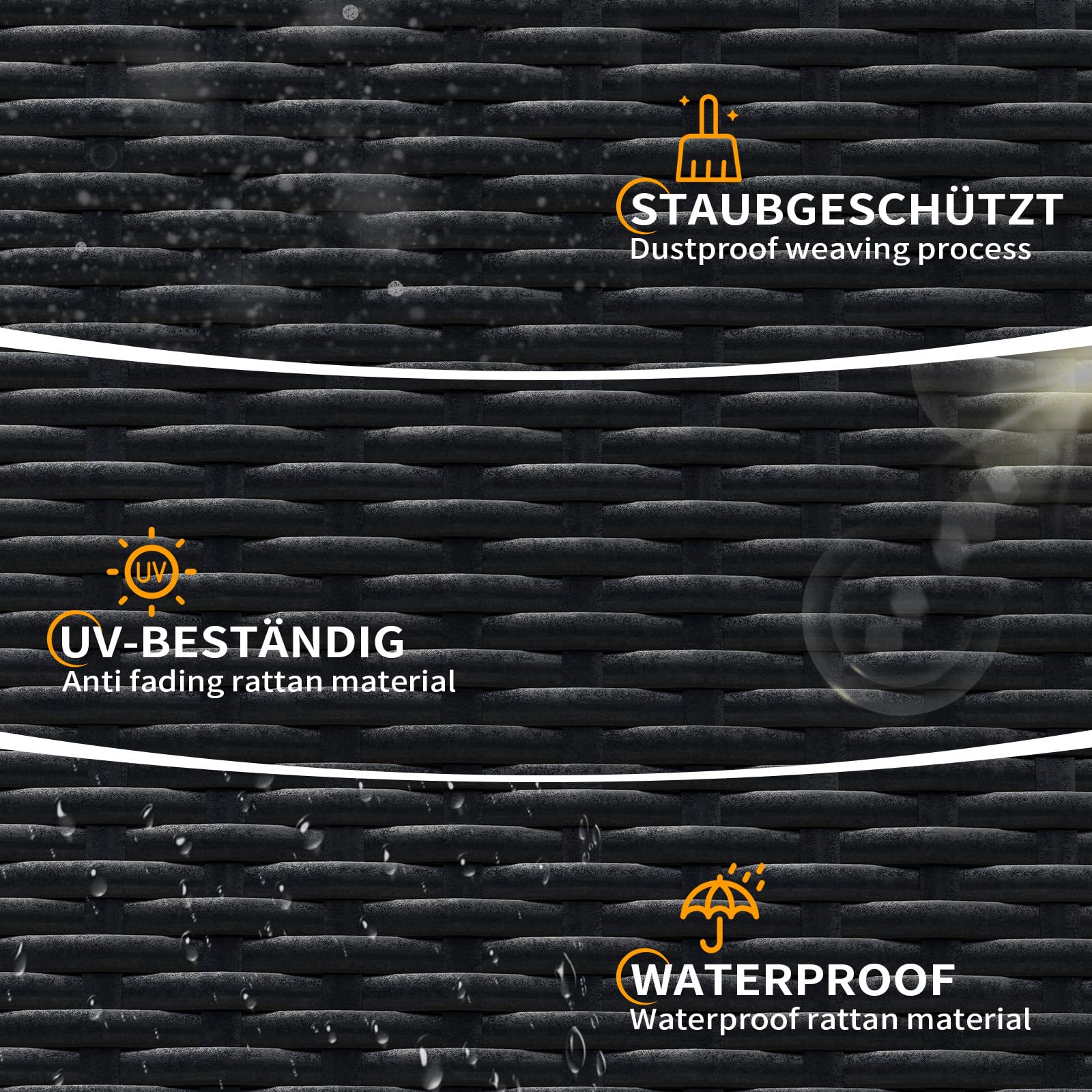 UDPATIO Polyrattan Sonnenliege, 5-Fach Verstellbarer Rückenlehne Gartenliege, Wetterfest Rattanliege mit Polsterauflage & Kopfkissen für Garten, Balkon und Terrasse - Schwarz & Grau Bezüge