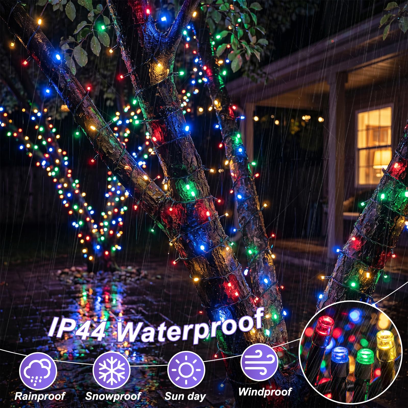 Guirlande Lumineuse Exterieure Intérieur 100m/1000LEDs Guirlande Lumineuse Sapin en 8 Mode, Étanche IP44, Minuterie, Fonction Mémoire, Deco Noel Exterieur pour Chambre, Mariage, Multicolore