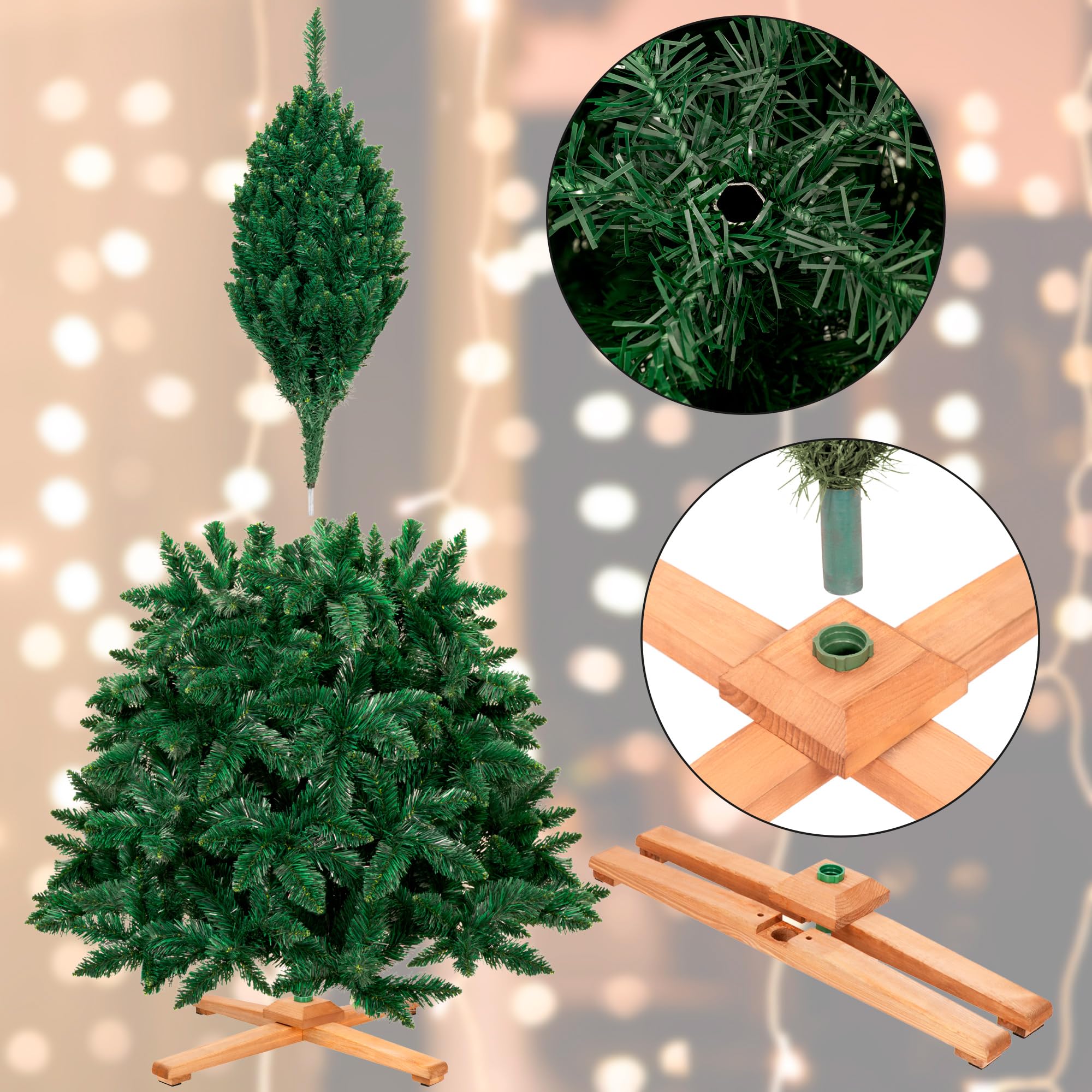 Sztuczna choinka 220 cm – sztuczna sosna leśna, realistyczna choinka z 817 gałązkami, gęsta sosna, duża, w zestawie stabilny drewniany stojak i praktyczna torba do przechowywania
