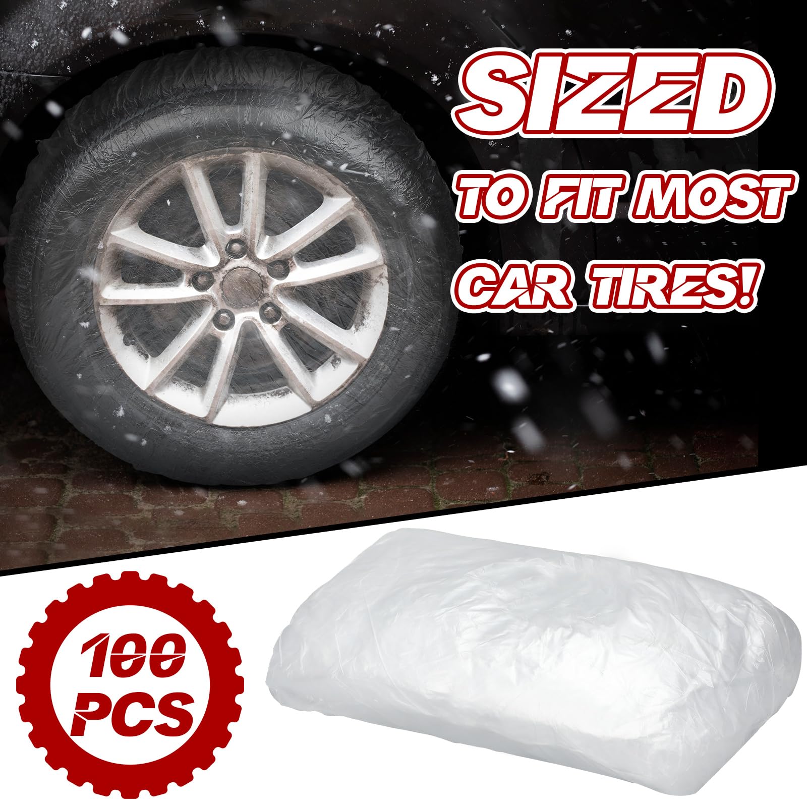 DaisyInner 100 Pcs Disposable Car Tire Covers Plastic Waterproof Tire Wheel Protector for Car Truck SUV Trailer Camper Universal Covering
