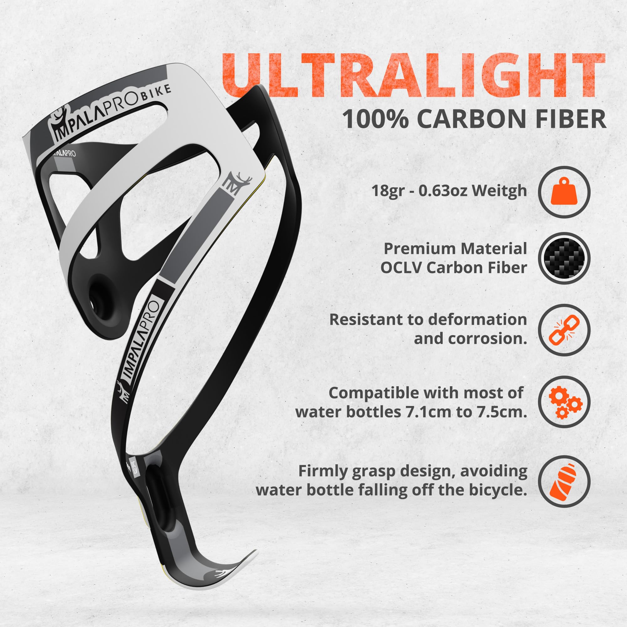 IMPALAPRO Ultralight Full Carbon Bottle Cage 18gr, Bike Bottle Holder, Bike Drinks Holder - Image 2