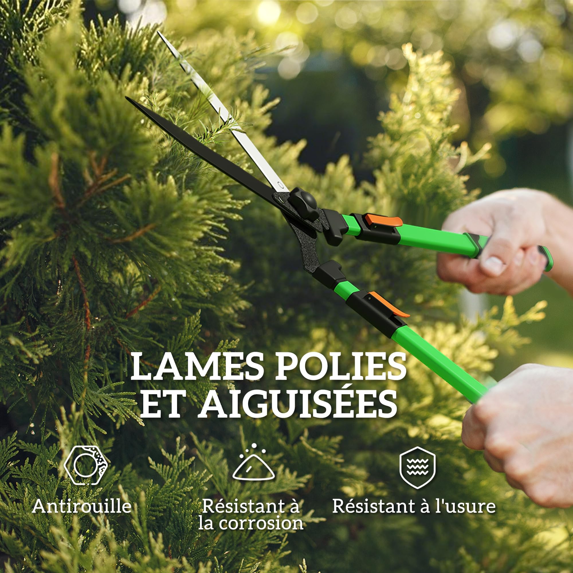Outsunny Lot de 2 cisailles de jardin, cisaille à haies longueur 63,5-78,5 cm, sécateur à enclume longueur 64,5-90 cm, poignées télescopiques extensibles antidérapant lames polies, vert et noir