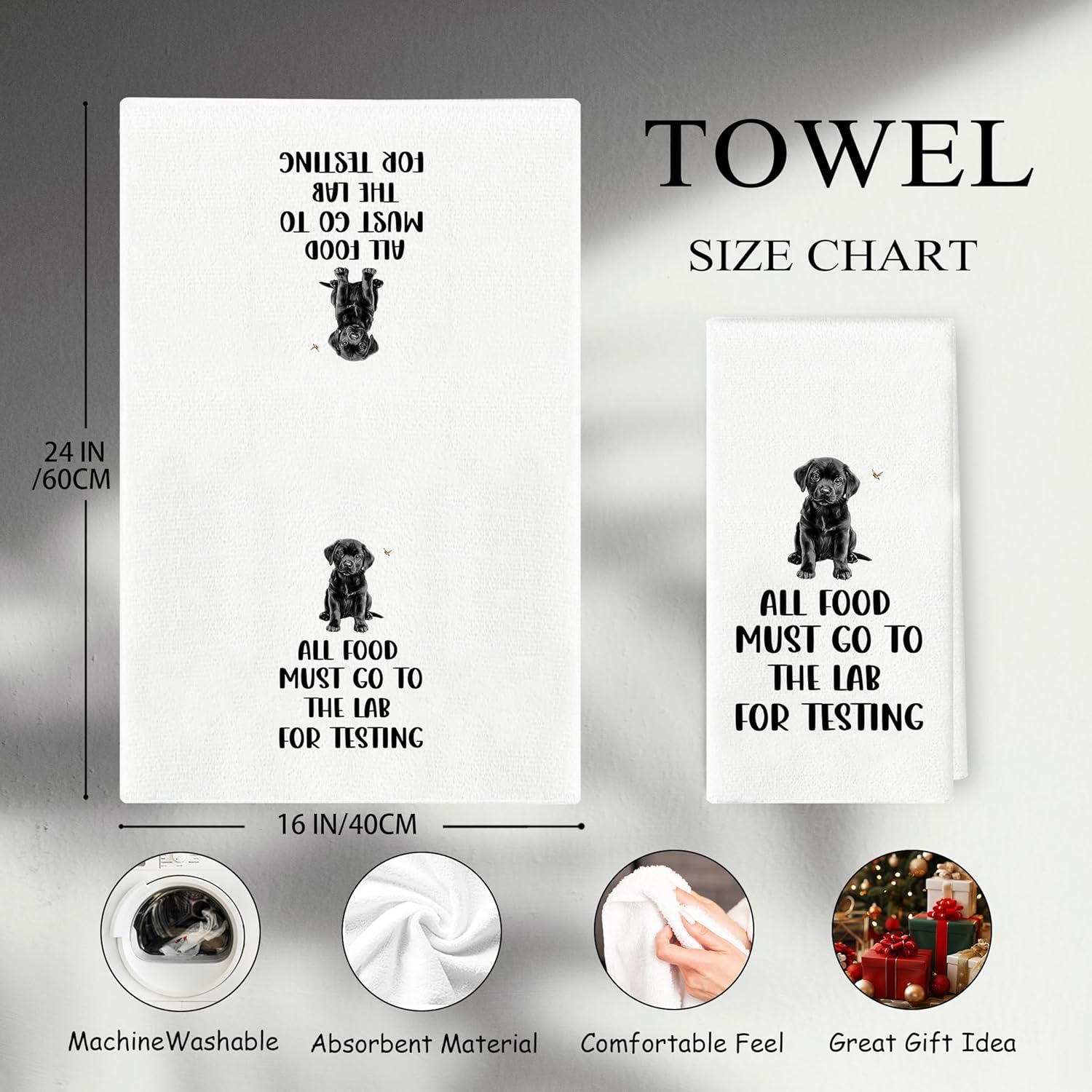 Black Labrador Kitchen Towels - Labrador Retriever Gifts, Labrador Decor, Dog All Food Must Go to The Lab for Testing Hand Towels Dish Towels for Bathroom Kitchen 16x24 Inch - Image 6