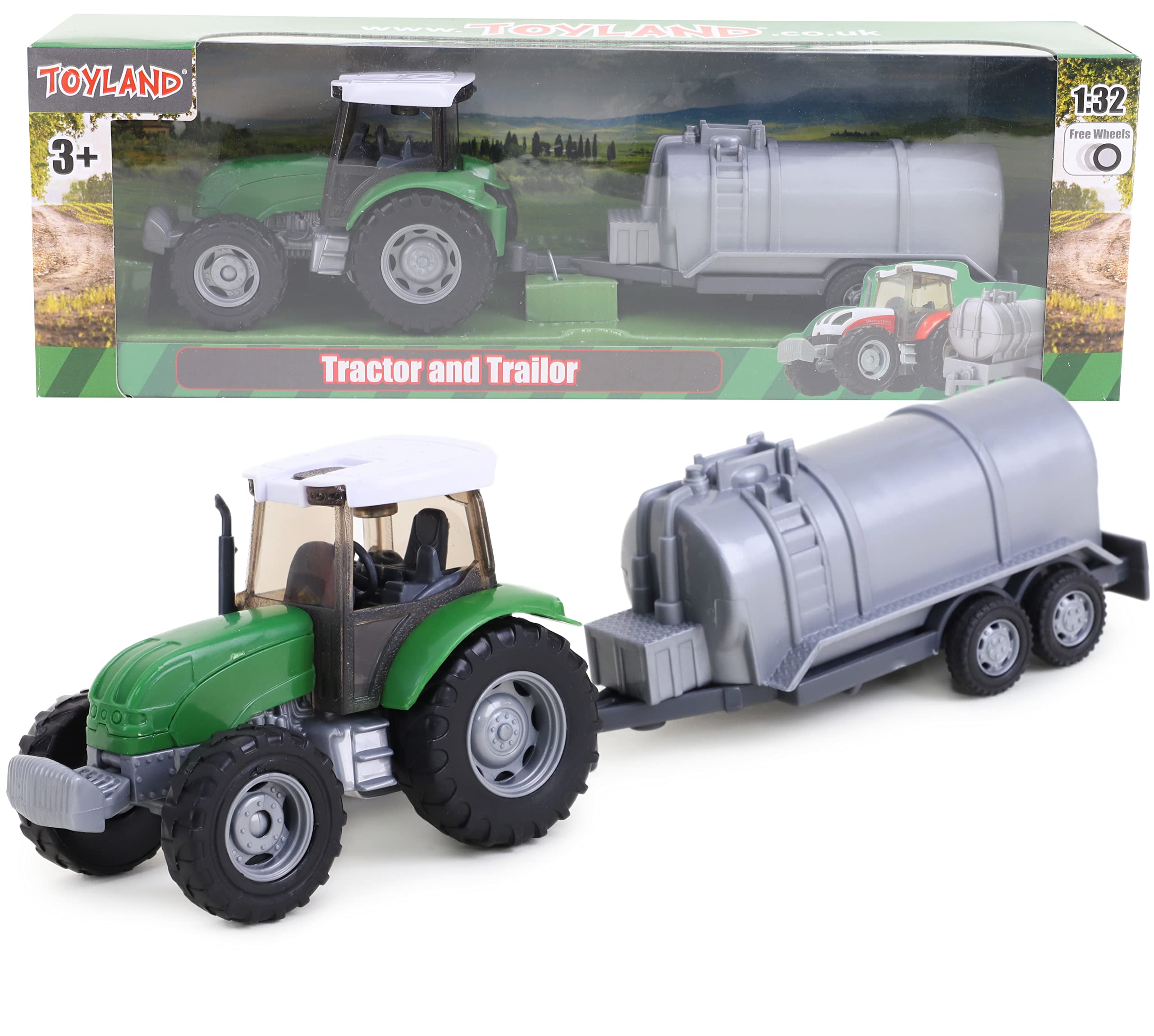 Toyland 22.5cm Green Farming Tractor with Tanker - Free Wheel Action - Farm Toys for Boys