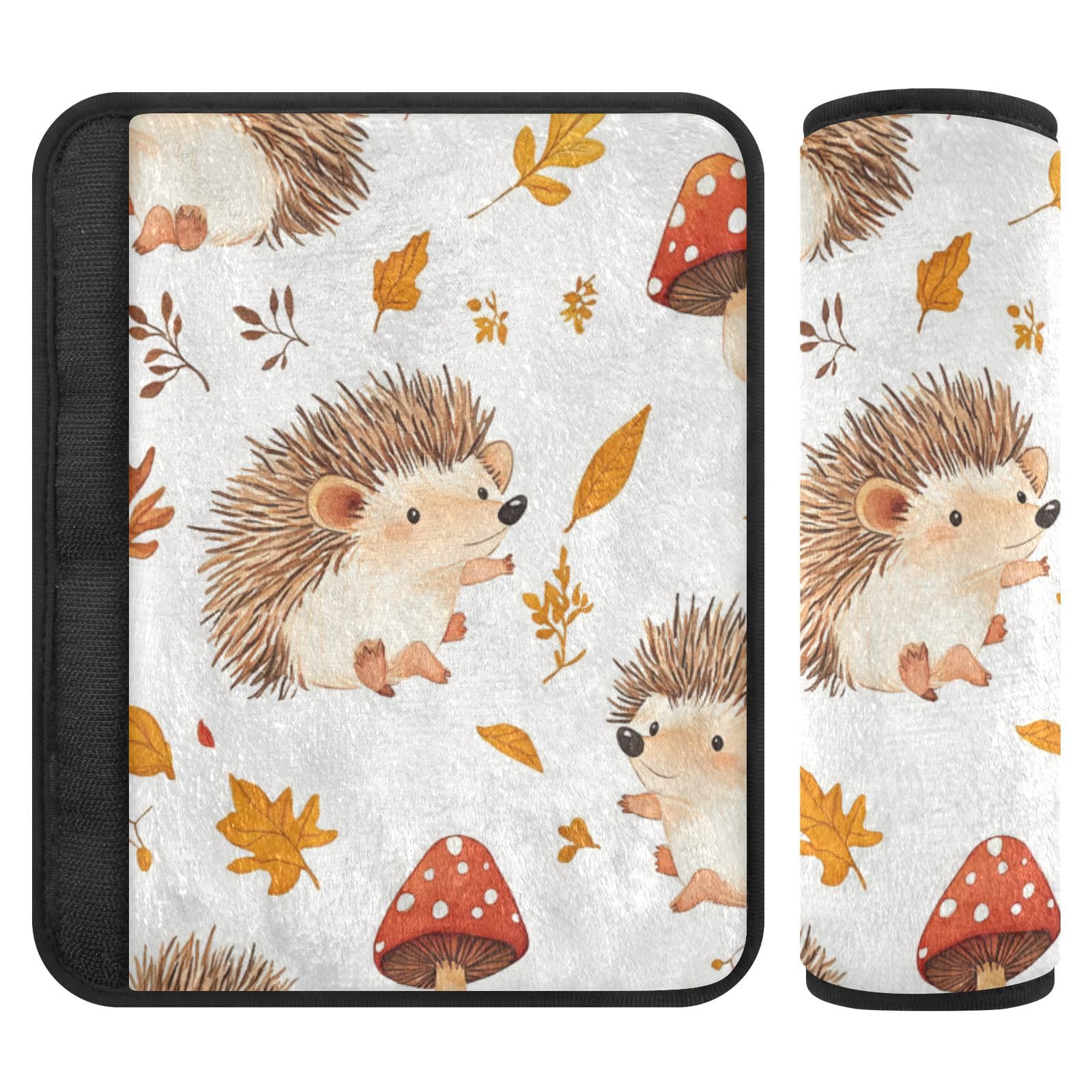 Seat Belt Covers 2 Pack Cute Hedgehogs Car Seat Strap Covers Super Soft Mushroom Hat Car Seat Neck Cover for Boys Girls Adults Babies M