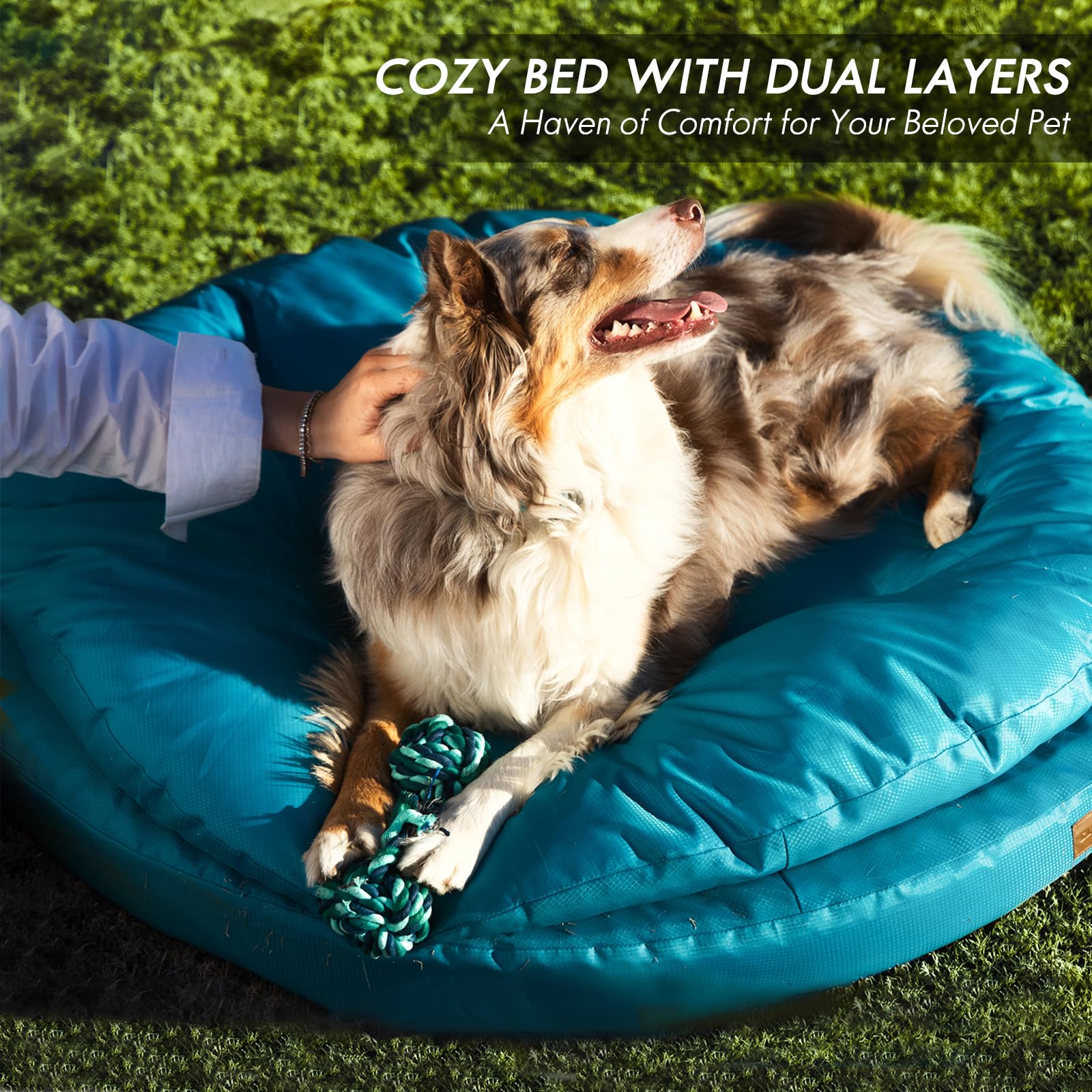ClevaHome Cama Ortopédica para Perros, Cama Redonda de Doble Capa con Tejido Repelente al Agua, Base Antideslizante y Funda Lavable a Máquina (Azul Pizarra, XL)