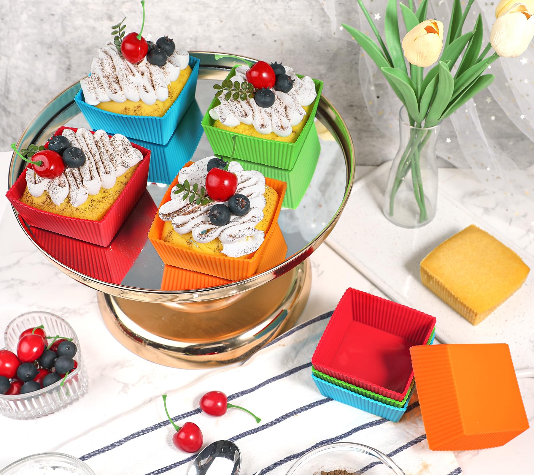 Webake Jumbo-Backförmchen, 8,9 cm, wiederverwendbar, Silikon, quadratisch, antihaftbeschichtet, für Muffins, Brownie, Kuchen, 8 Stück
