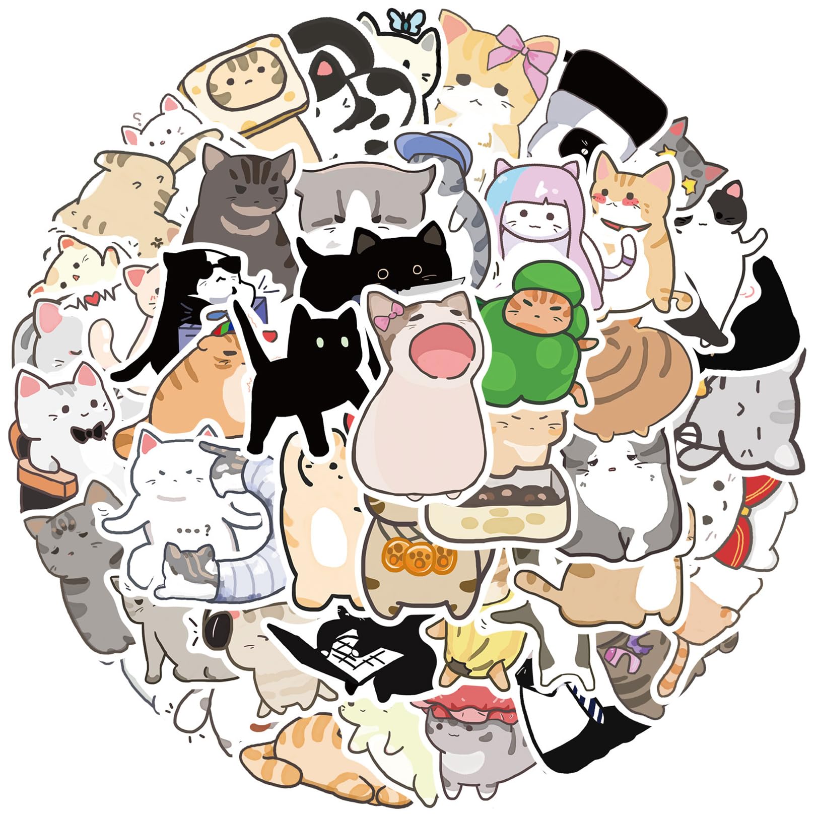 50 Pcs Cat Stickers,Cartoon Cute Cat Stickers,Funny Meme Kawaii Sticker,Waterproof Vinyl Sticker,for Water Bottle Laptop Phone Luggage Skateboard Journals Scrapbook Teens Girls and Kids