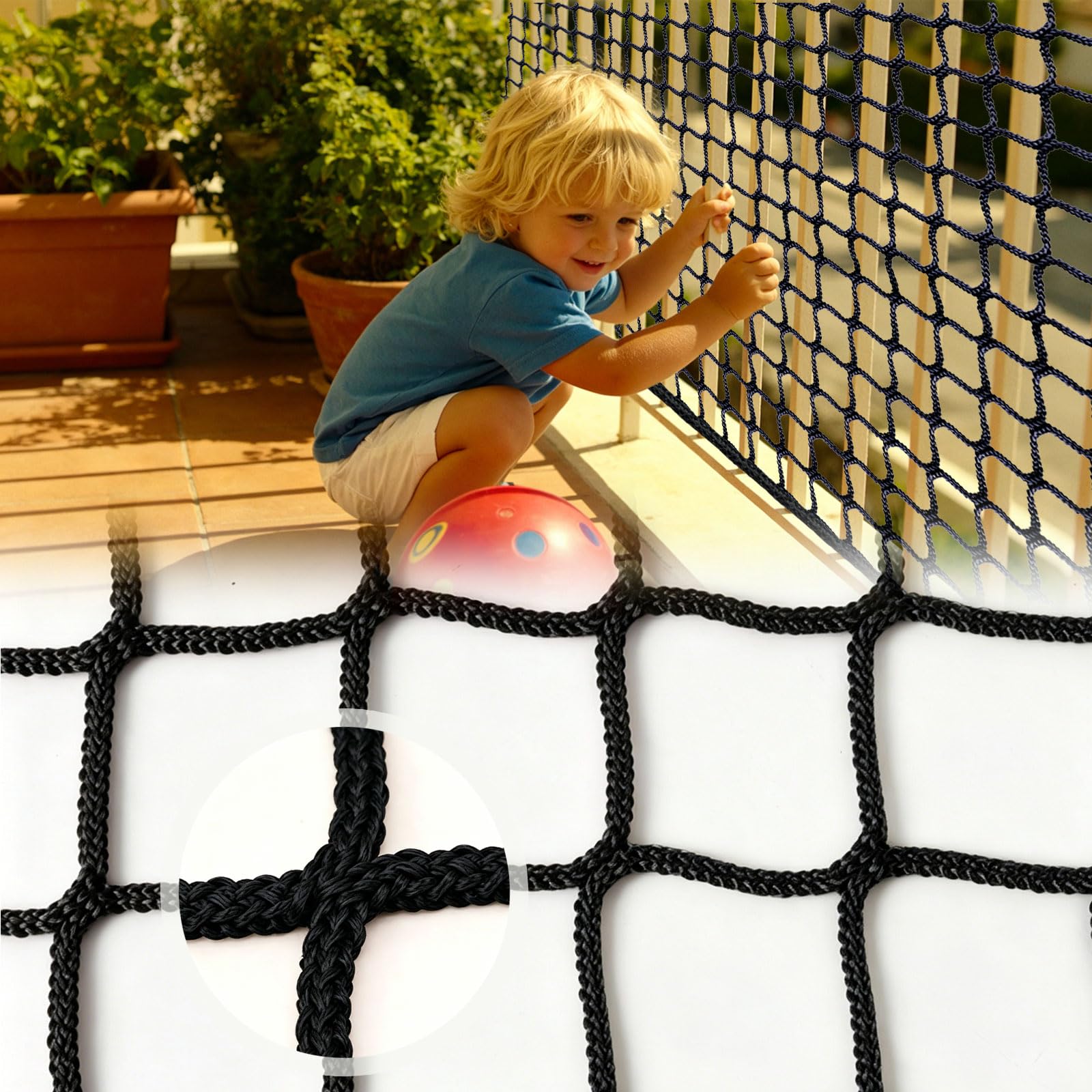 TenNuoDa Kids and Pet Safety Anti-Fall Rope Net for Stairs Balcony Railings Playground, Knotless Polyester Black Protection Netting, Outdoor Patio Decoration Fence(Size:1x3M(3.3x9.8FT),Color:Black)
