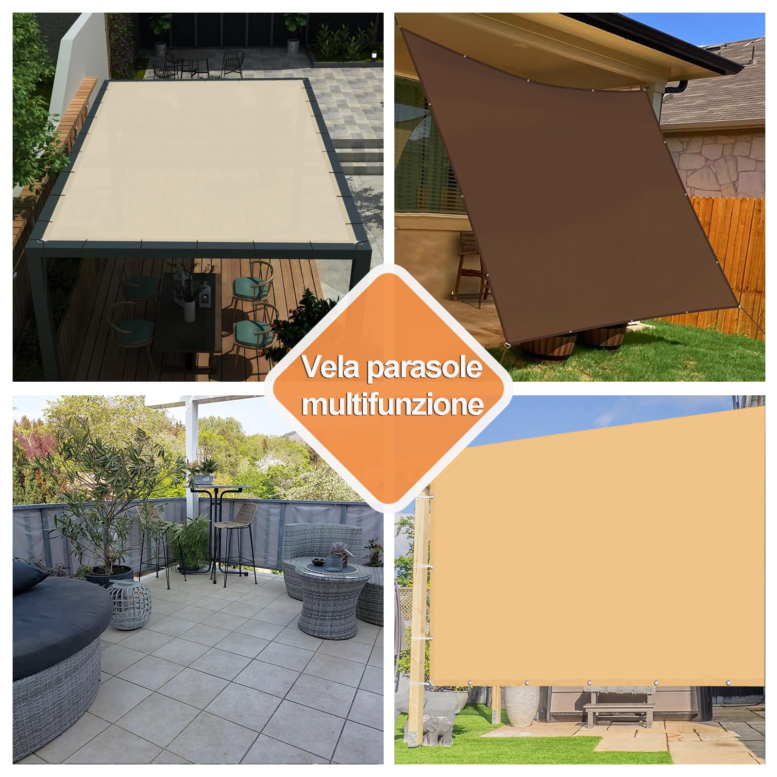 Tenda a Vela Impermeabile 1x2.6m, Tenda Parasole Resistente alle Intemperie Vela Sole Ombreggiante Varie Dimensioni per Giardino Balcone Terrazza - Cachi