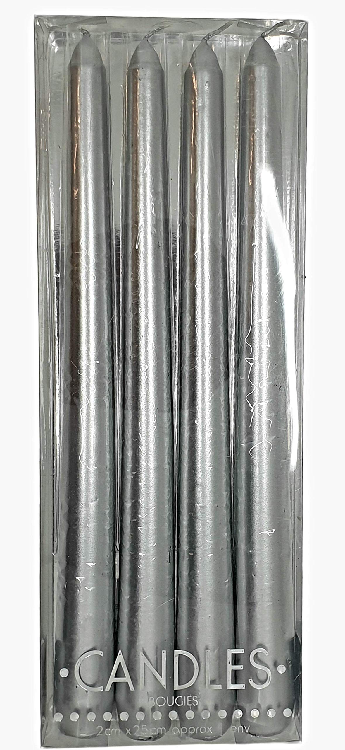 Pack of 4 Taper Dinner Candles - Silver