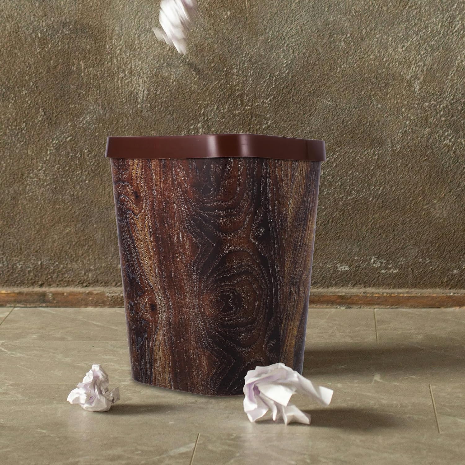 MAGICLULU Wood Grain Kitchen Trash Can 14l Plastic Waste Basket with Lid for Bathroom Office Home Storage and Organization