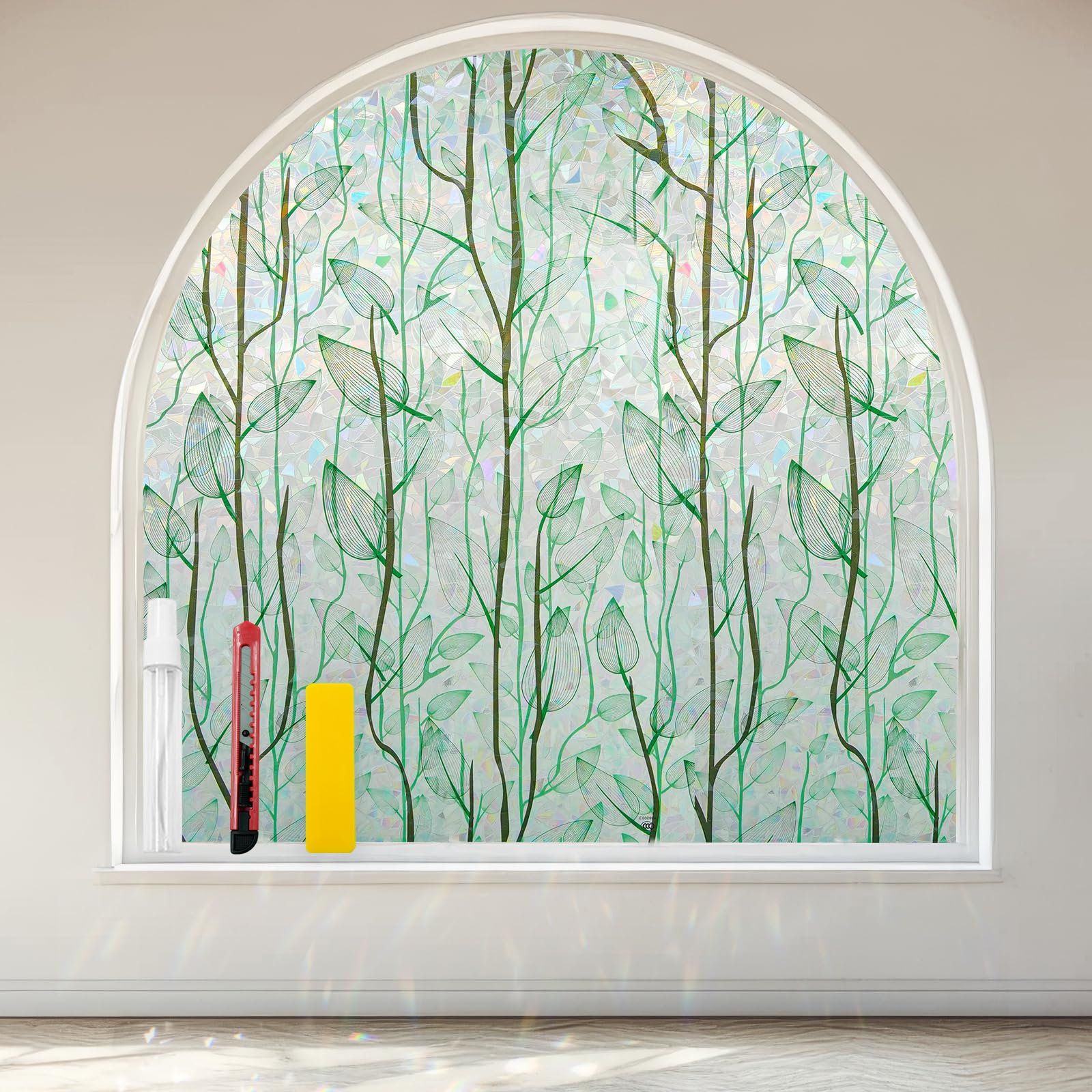 QHY Sunshine Window Privacy Film with Installation Tools Home Decorative Colored Glass Window Stickers Reusable electrostatic Window Stickers (Green Plants, 23.6 * 78.7 in)