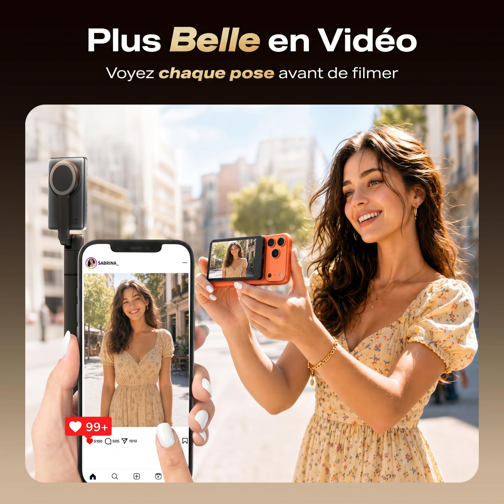 SYNCO XView Écran Moniteur Selfie pour iPhone 7-17 & Android (Noir) | Sans Fil 50m, Batterie 3H, Support 1080p, Latence 40ms, Retour Caméra Arrière, Haut-Parleur Intégré pour Vlog & YouTube