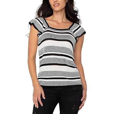 Liverpool Los Angeles Ruffle Sleeve Square Neck Sweater Top Women