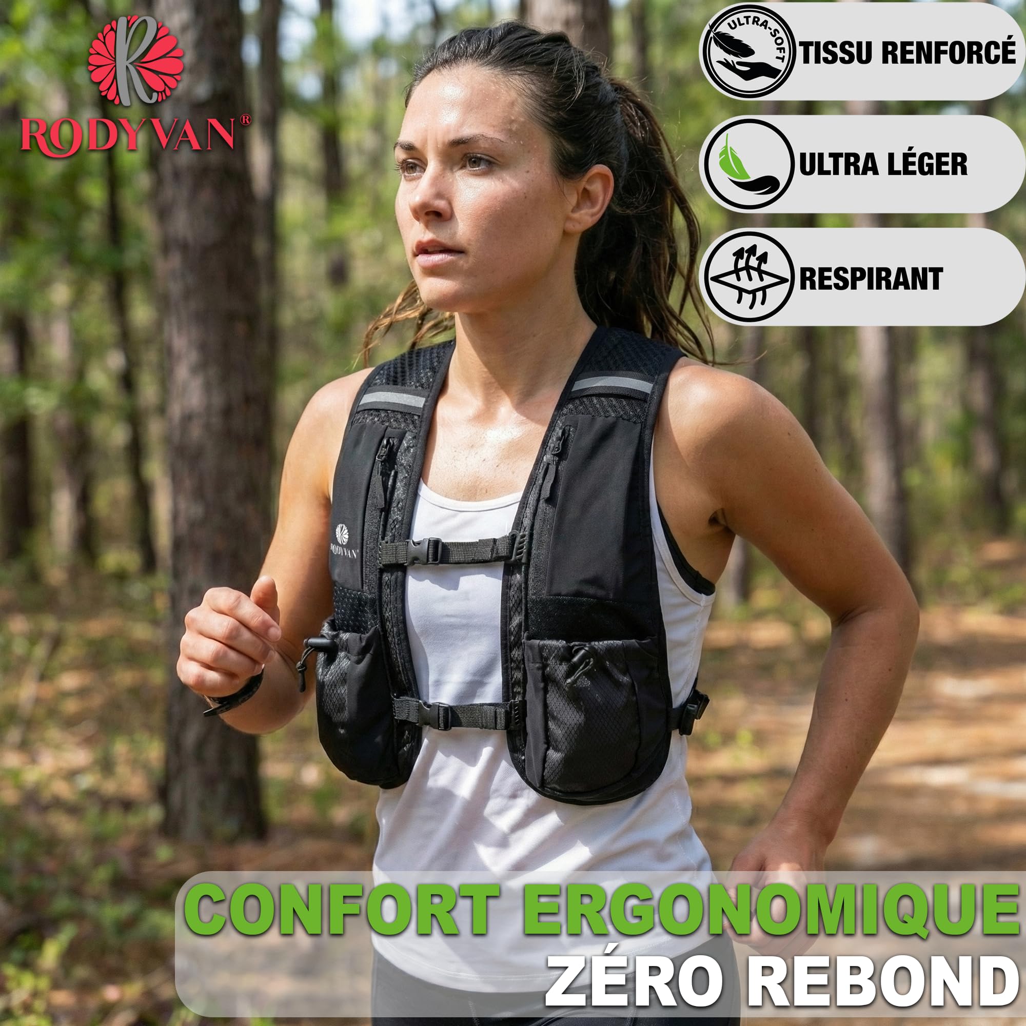 Gilet de course | Gilet réfléchissant réglable pour homme et femme avec support de téléphone et rangement | Sans rebondissement léger et respirant | Parfait pour la course à pied, le cyclisme
