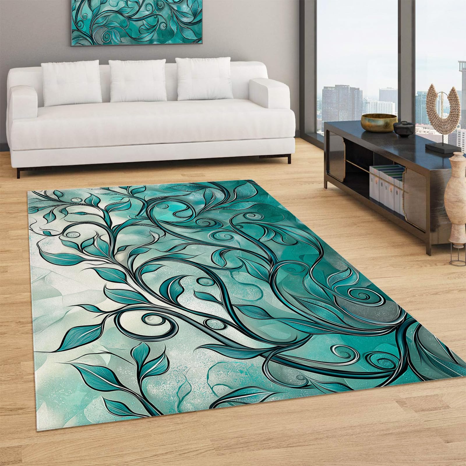 Tapis doux et fin au design moderne botanique 120x180