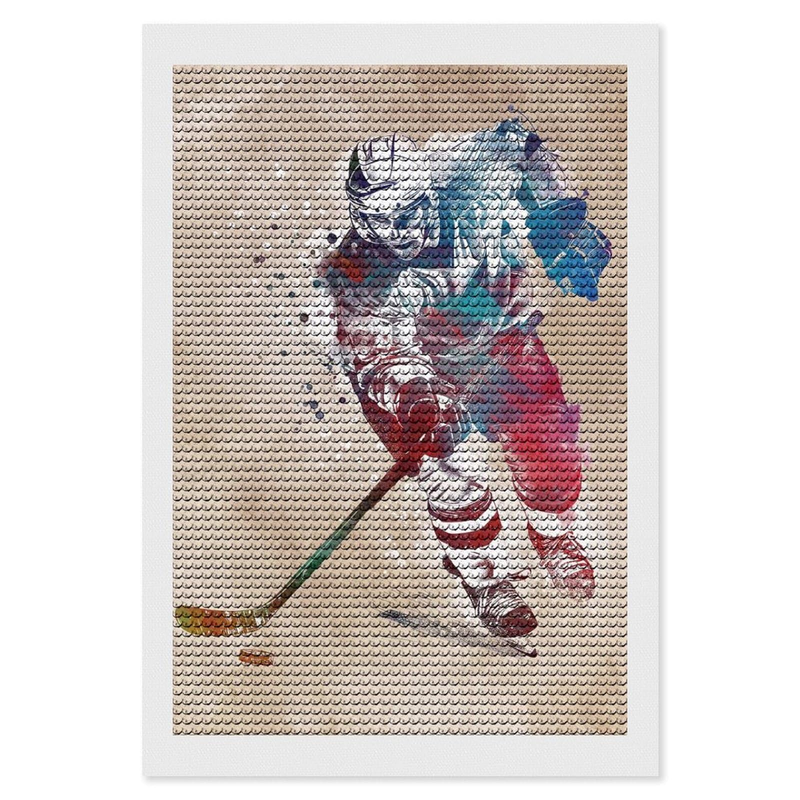 Junmoney Hockey Player Sport Art Diamond Painting Canvas Kit 8"x12", Leisure Activity, Aesthetic Room Decor, with Tool Kit, DIY, Gift