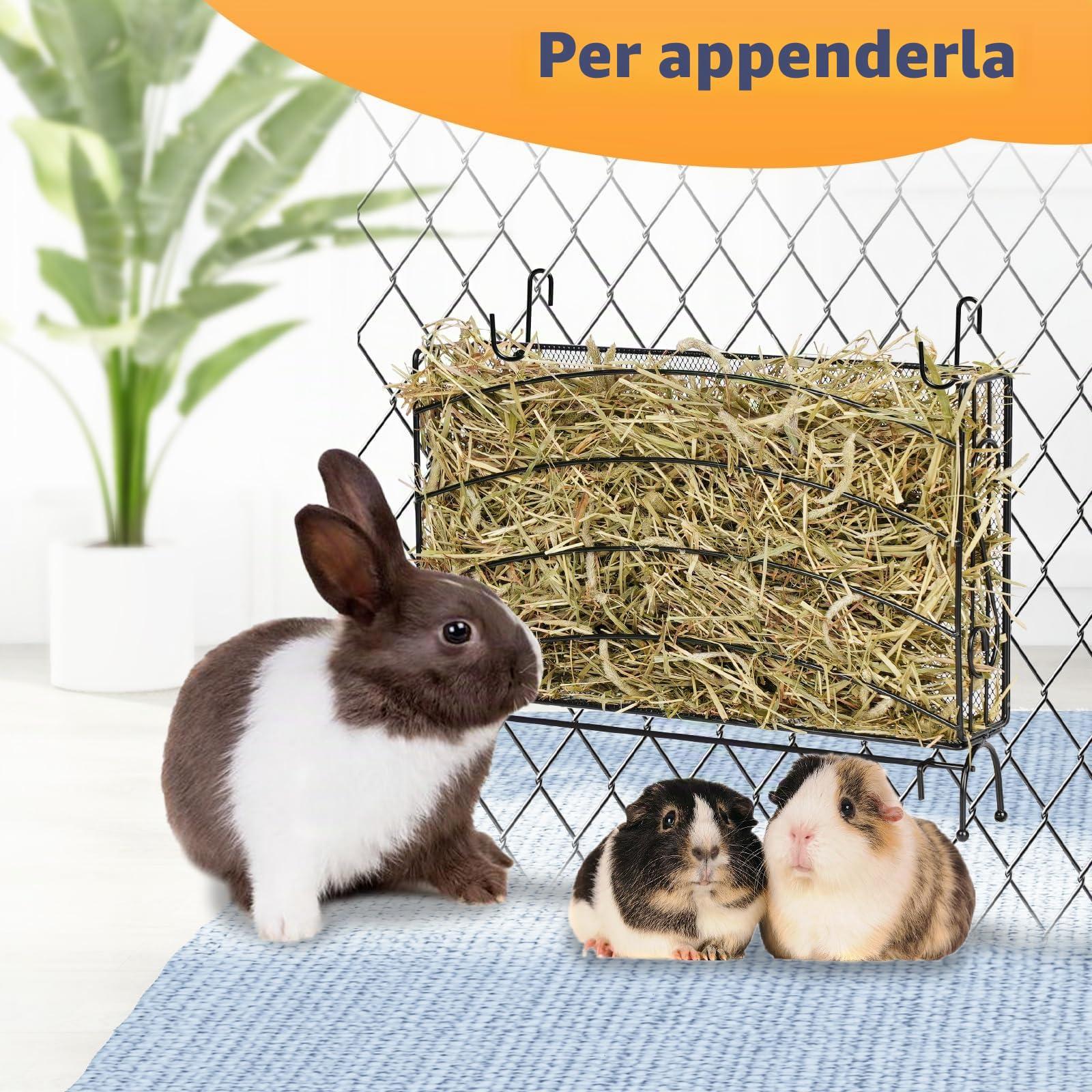 3 in 1 Mangiatoia per Conigli con Lettiera, Mangiatoia in Metallo per Coniglietti con Toilette e Ciotole, Portafieno per Piccoli Animali per Criceto Porcellino D'India Coniglio Coniglietto