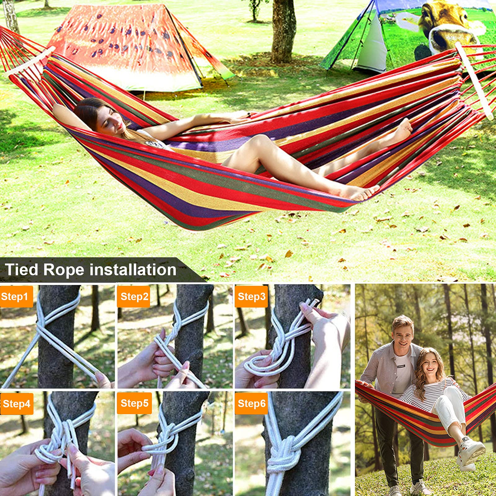 Amaca con supporto, amaca, amaca all'aperto con supporto, amaca da giardino con supporto, sedie da giardino da campeggio, amaca singola con struttura in metallo con borsa portatile e accessori