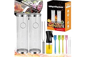 Grill Basket 2 PCS, BBQ Grill Basket, Rolling Grilling Basket, Stainless Steel...