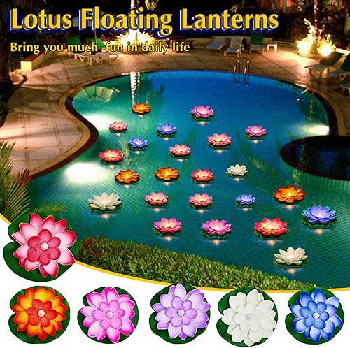 Miniatura 6 de Liliful 36 piezas de luces flotantes de loto realistas artificiales flotantes para piscina con luces LED, almohadillas de lirio que funcionan con