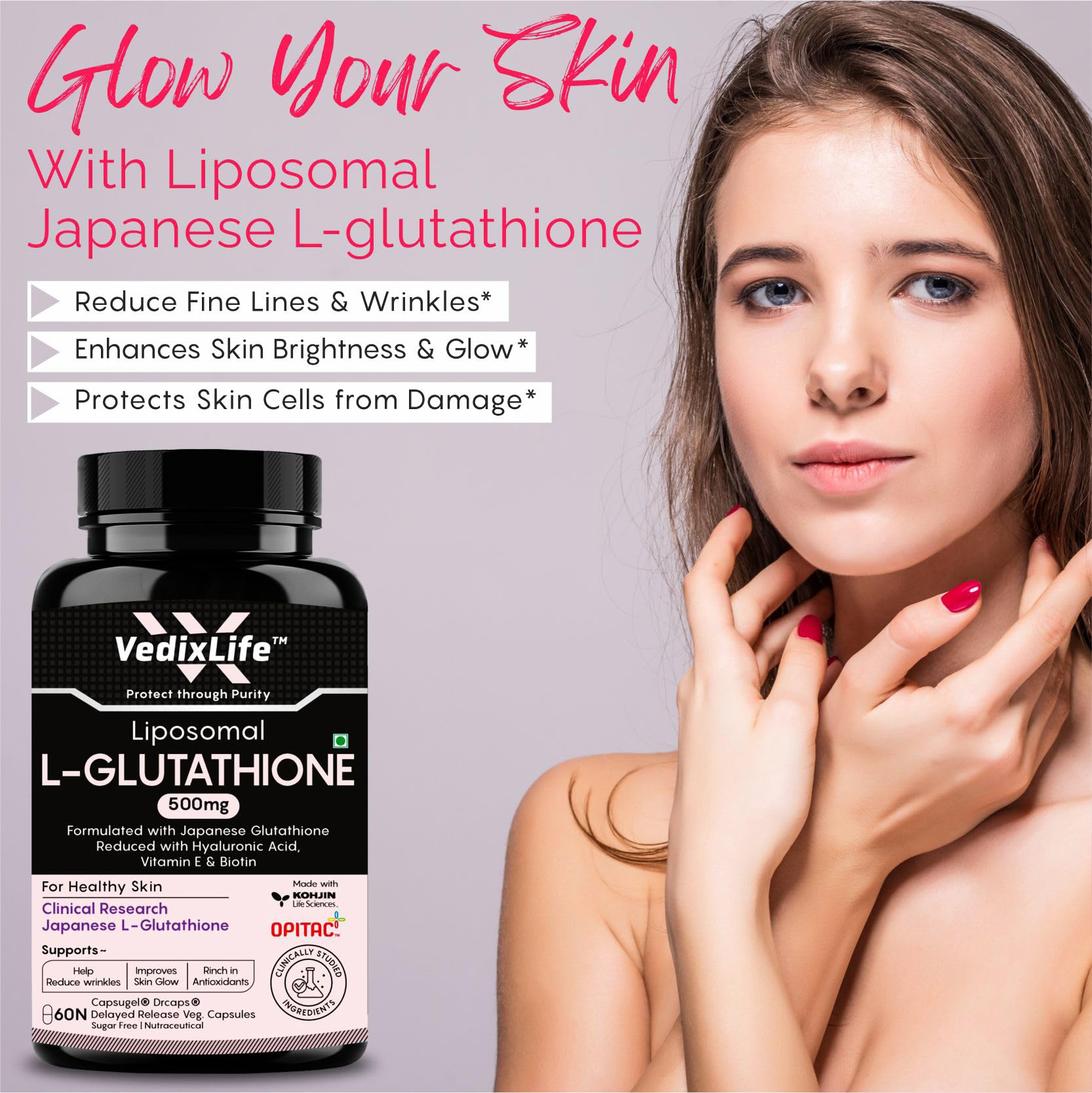 Liposomal Glutathione 500mg Capsule with Glutathione Effervescent Tablet  Highest Bioavailability & Absorbability - Cellular & Face Health