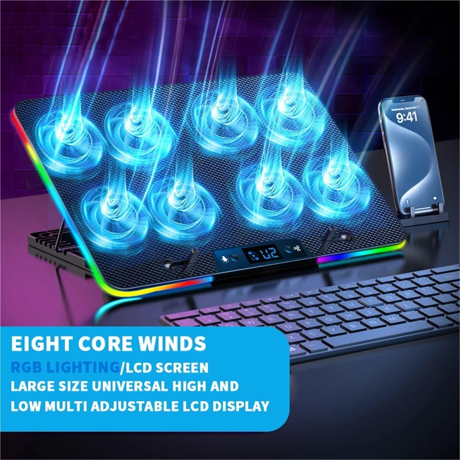 dispositivo di raffreddamento del portatile Supporto Di Raffreddamento Gaming Laptop Velocità Regolabile Dispositivo Di Raffreddamento Del Computer Schermo LED RGB Tappetino Di Raffreddamento Ventilat