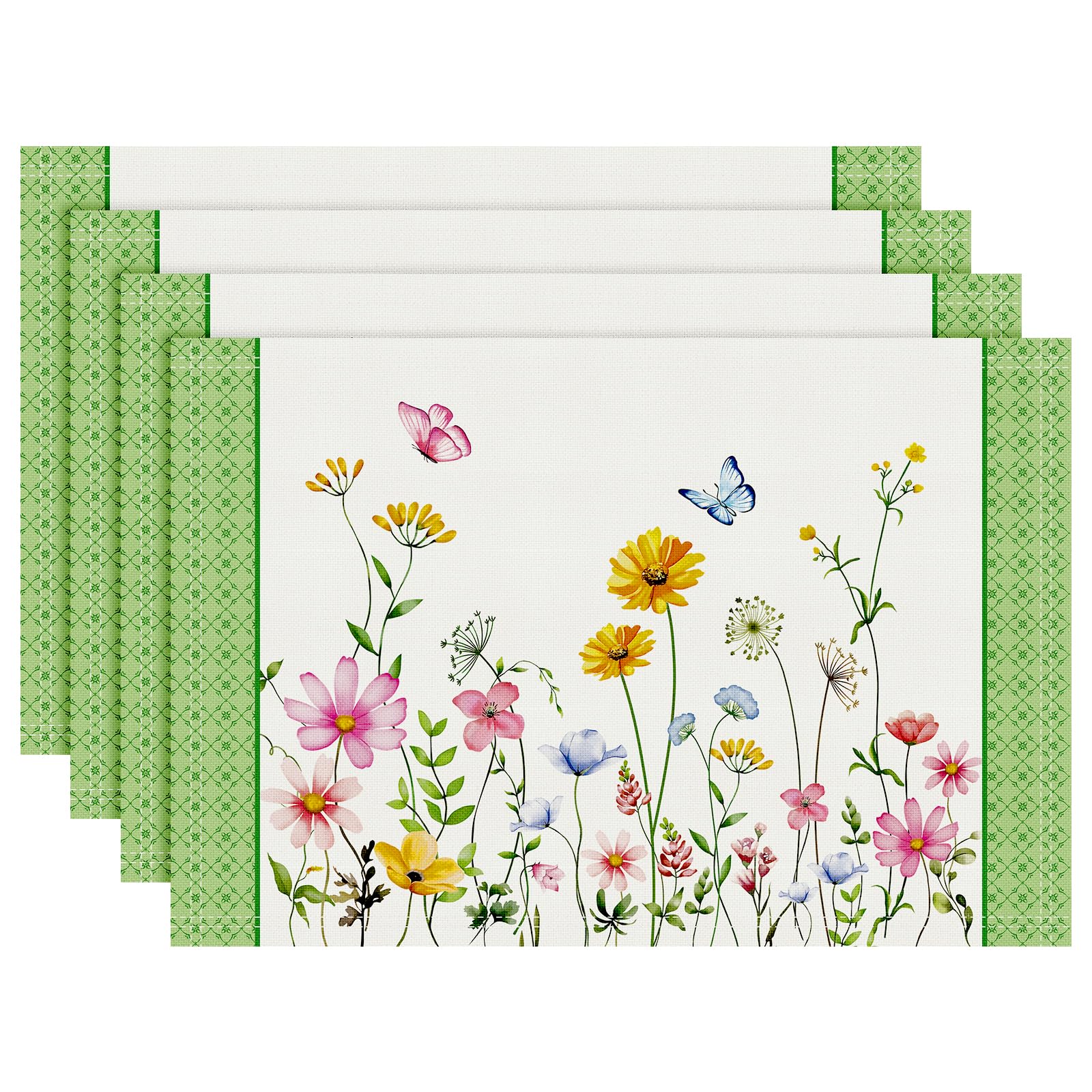 Arquiel Spring Summer Wildflower Placemats Set of 4, 13×19 Inch Washable Heat Resistant Cloth Placemats, Non Slip Indoor Outdoor Table Place Mats for