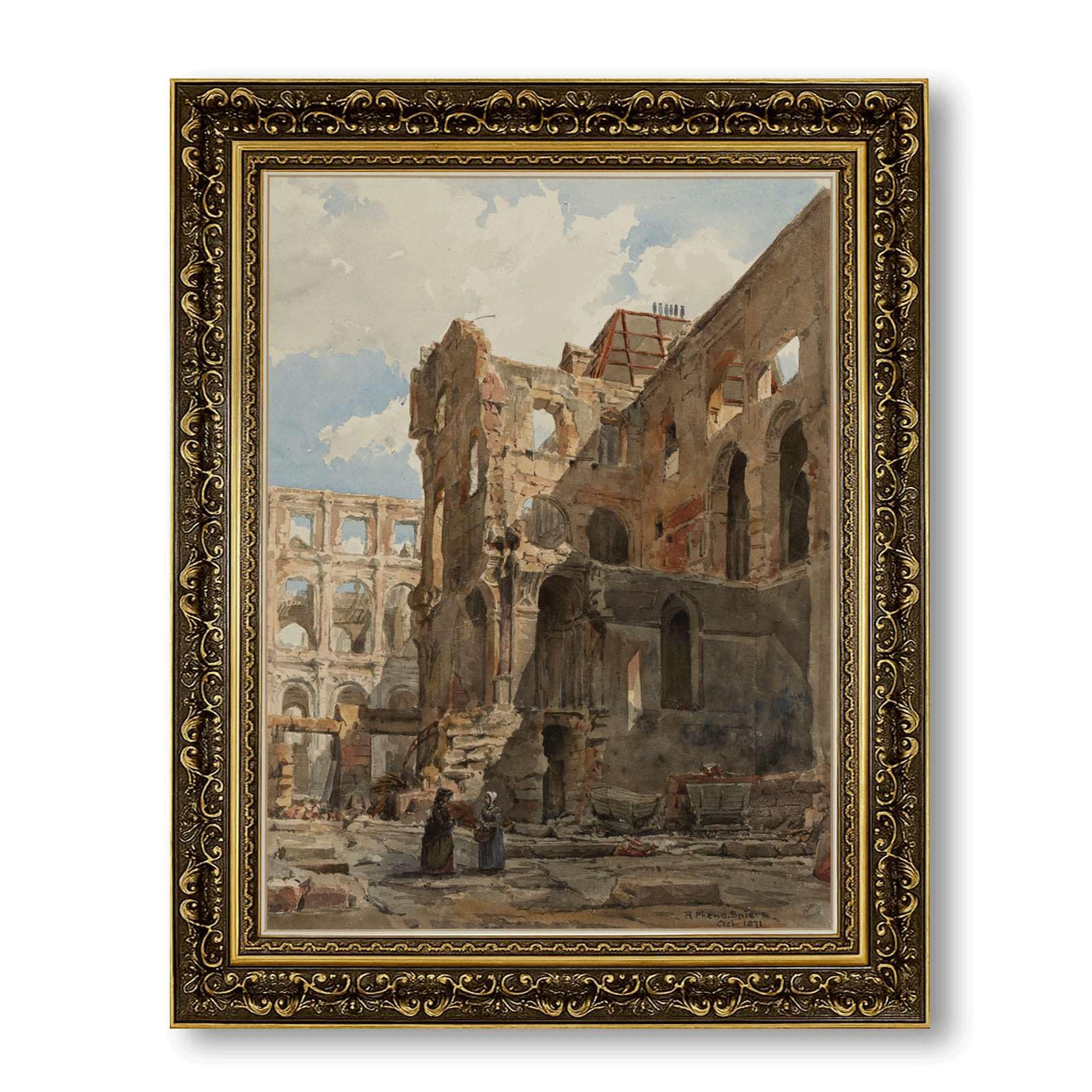 Vintage Framed Ancient Roman Ruins Wall Art Canvas Print Oil Paintings Reproduction World Classics Rustic Gothic Poster Painting Art Print Wall Decor Elegant for Living Room Office Apartment (Retro Framed,16L"X20W")
