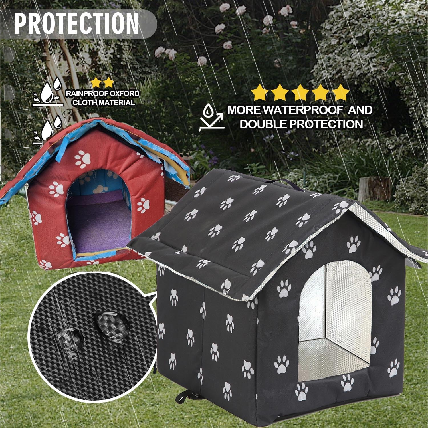 Casetta per Gatti per Esterni, Casetta per Gatti, Impermeabile, Cuccia Gatto Esterno Inverno con Tenda Timovibile