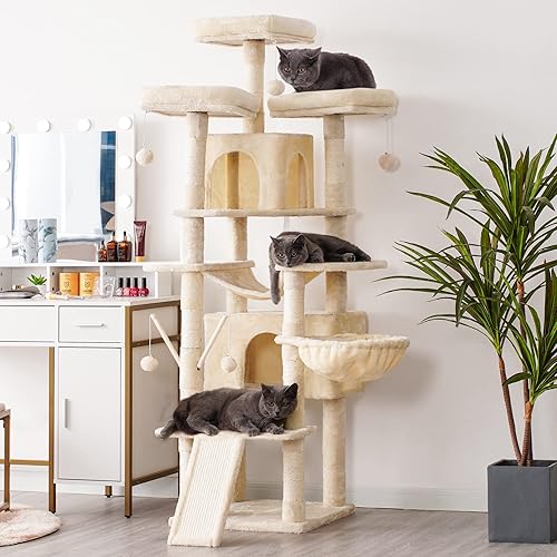 Miniatura 17 de Hey-brother Árbol para gatos, torre grande para gatos de 71 pulgadas XL para gatos de interior, casa para gatos de varios niveles con 3 perchas