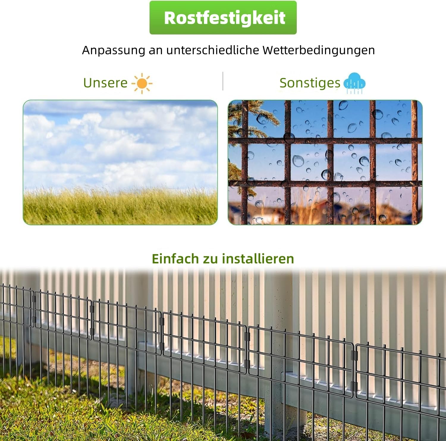 LIANTRAL 10 Stück Tier Barriere Zaun, Dekorativer Gartenzaun, rostfreier Metalldraht, Kein Graben-Zaun Patio-Grenze Tierzaun für Hunde Kaninchen im Freien Patio, 42 cm (H) x 3,05 m Gesamtlänge