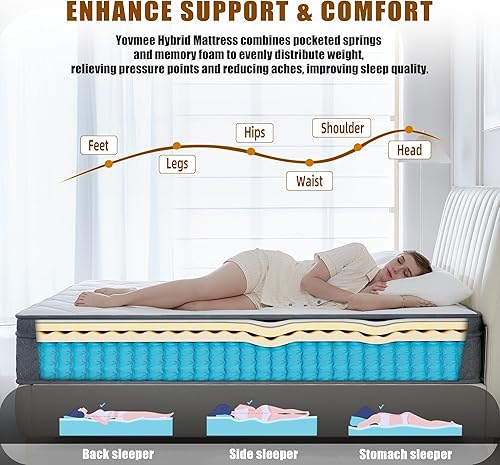 Miniatura 3 de Colchón de Tamaño Individual de 10 Pulgadas, Colchón Individual en una Caja para Dormir Fresco, Colchones de Cama Híbridos de Espuma Viscoelástica