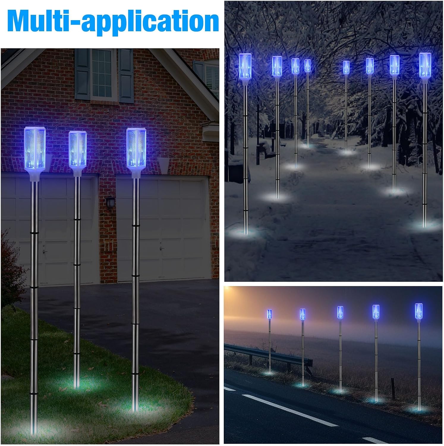 Rossesay 4 Pack 44'' Solar Powered Driveway Markers Reflective Landscape Lights with Drill Bit Gloves for Snow Road Parking Outdoor Yard(Blue)