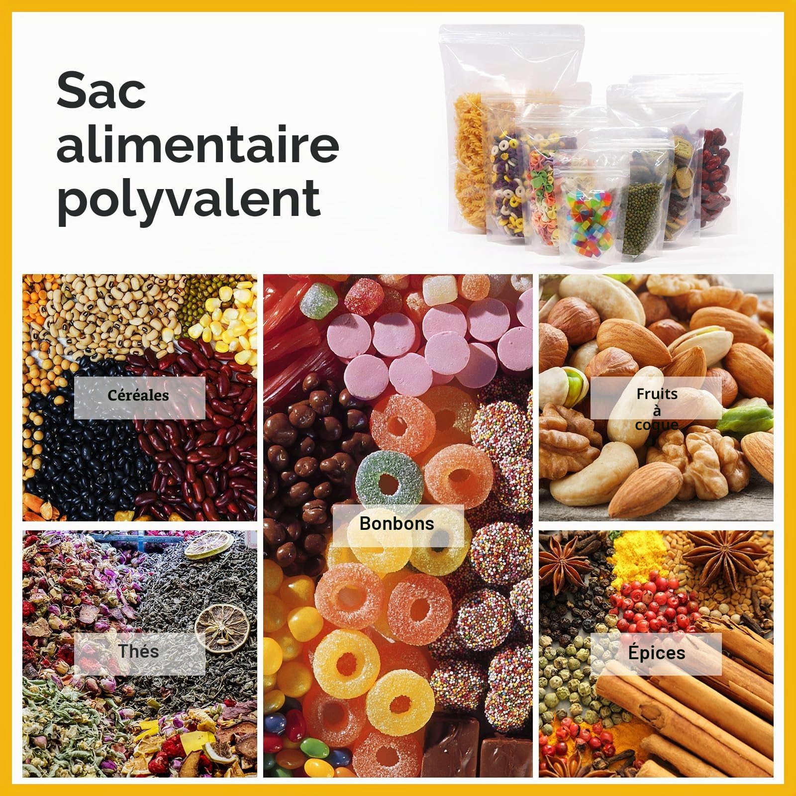 100 sacs transparents dressés SumDirect pour aliments surgelés de 24x35CM, Pochettes dressées réutilisables avec fermetures à glissière, Sac d'emballage de l'encoche à déchirure thermo