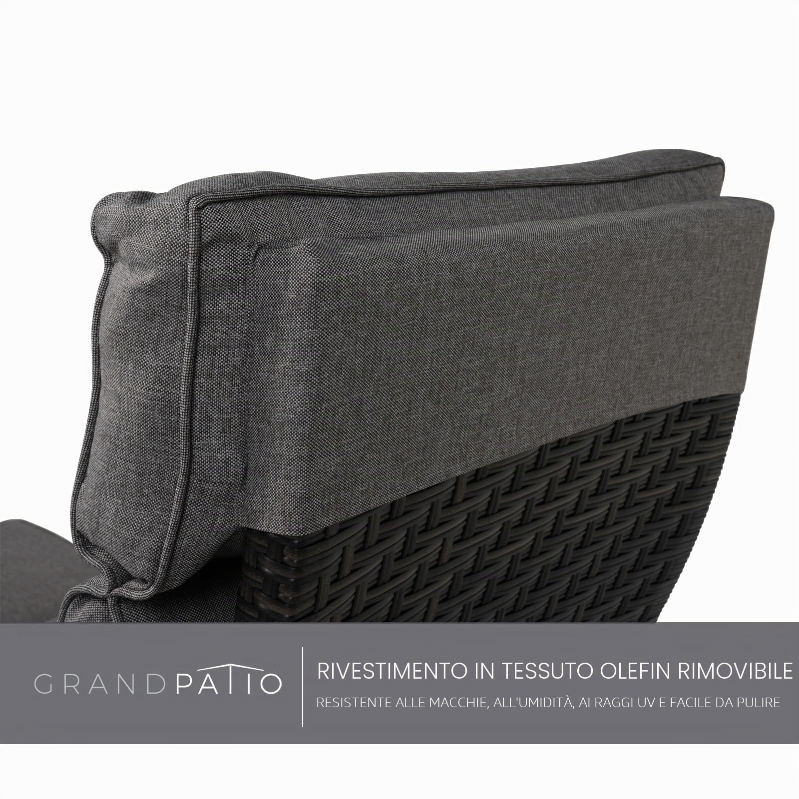 Grand patio Sedia a sdraio con cuscino, schienale regolabile, in rattan, per interni, uso esterno (vimini marrone chiaro, cuscino beige) (Regolazione indipendente, Grigio scuro)