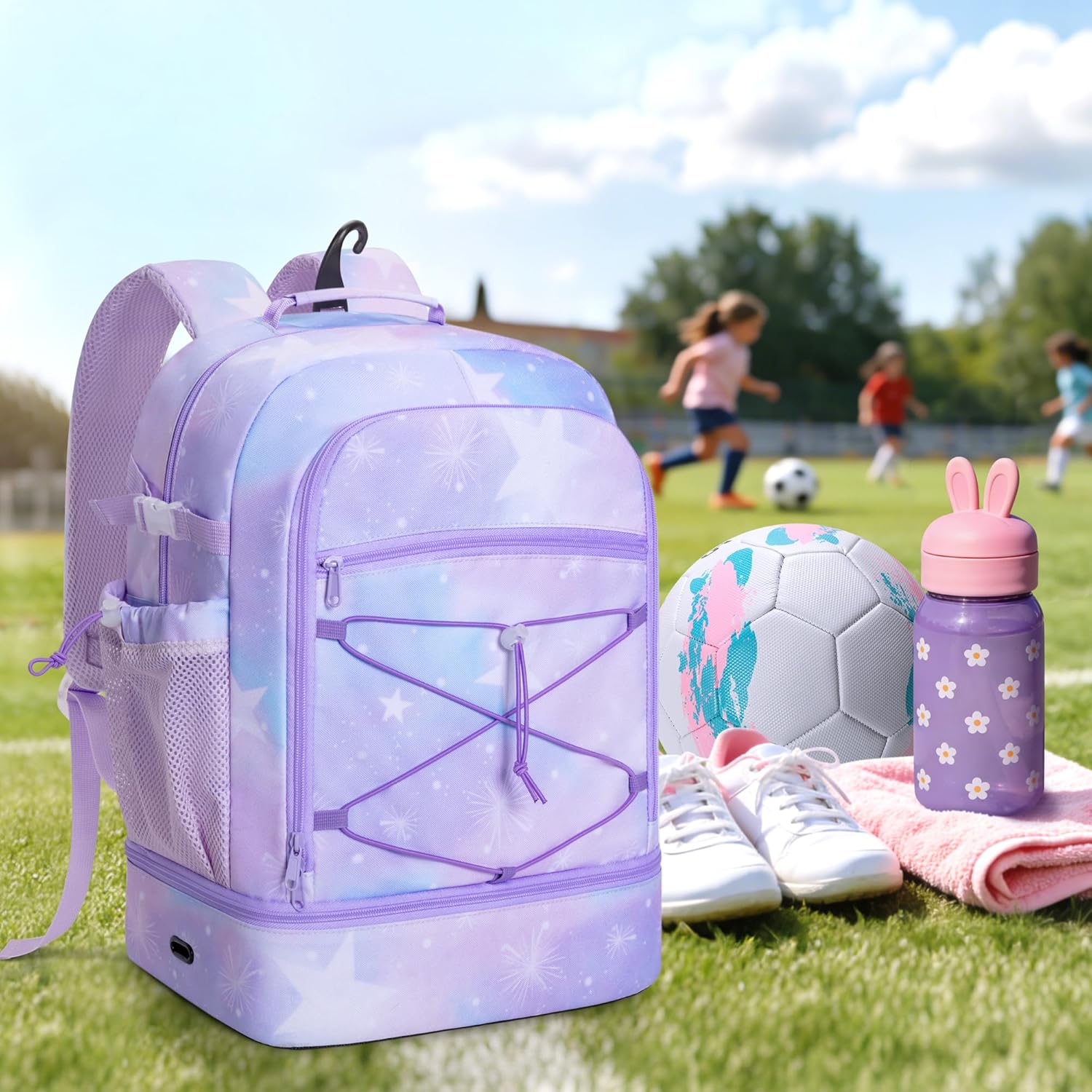 Soccer Bags for Girls with Separate Ball Pocket and Shoe Compartment, Sports Backpack for Soccer, Basketball, Volleyball