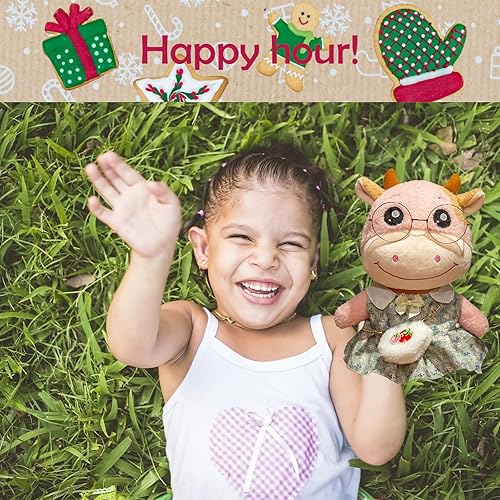 Miniatura 5 de Animal de peluche de vaca suave y lindo juguete de peluche con 9 trajes y accesorios para ropa de vestir, el mejor cumpleaños para niños y niñas (12