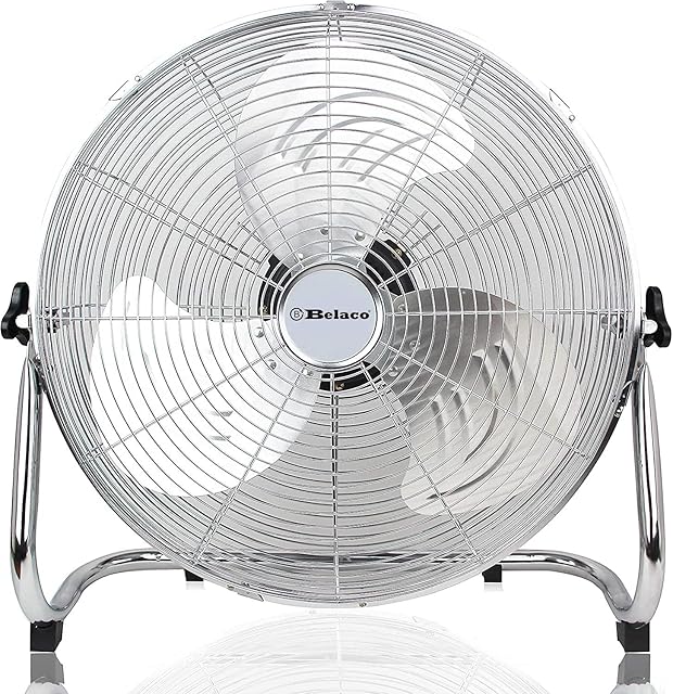 Metal floor fan 18" High velocity chrome gym free stand fan cooling fan industrial fan 3 speed desk fan table fan sturdy housing high airflow powerful (18Inch)
